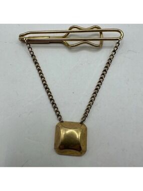 Vintage Hadley Gold Tone Tie Bar With Chain and Square Pendant